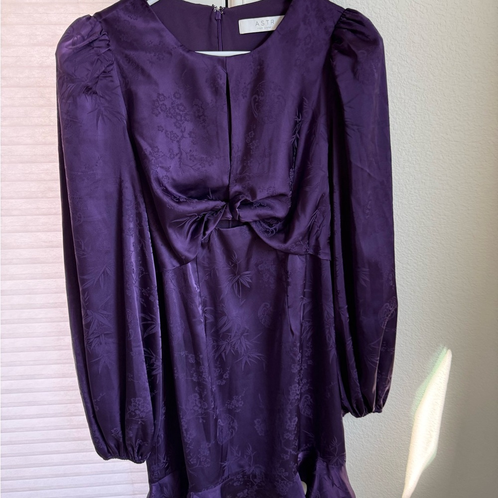 Astr Deep Purple Long Sleeve Dress